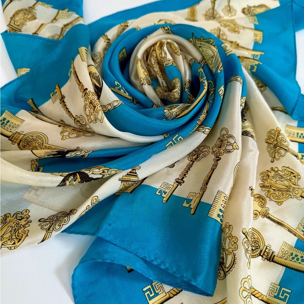 Vintage Silk Scarf Key and Heart Motif